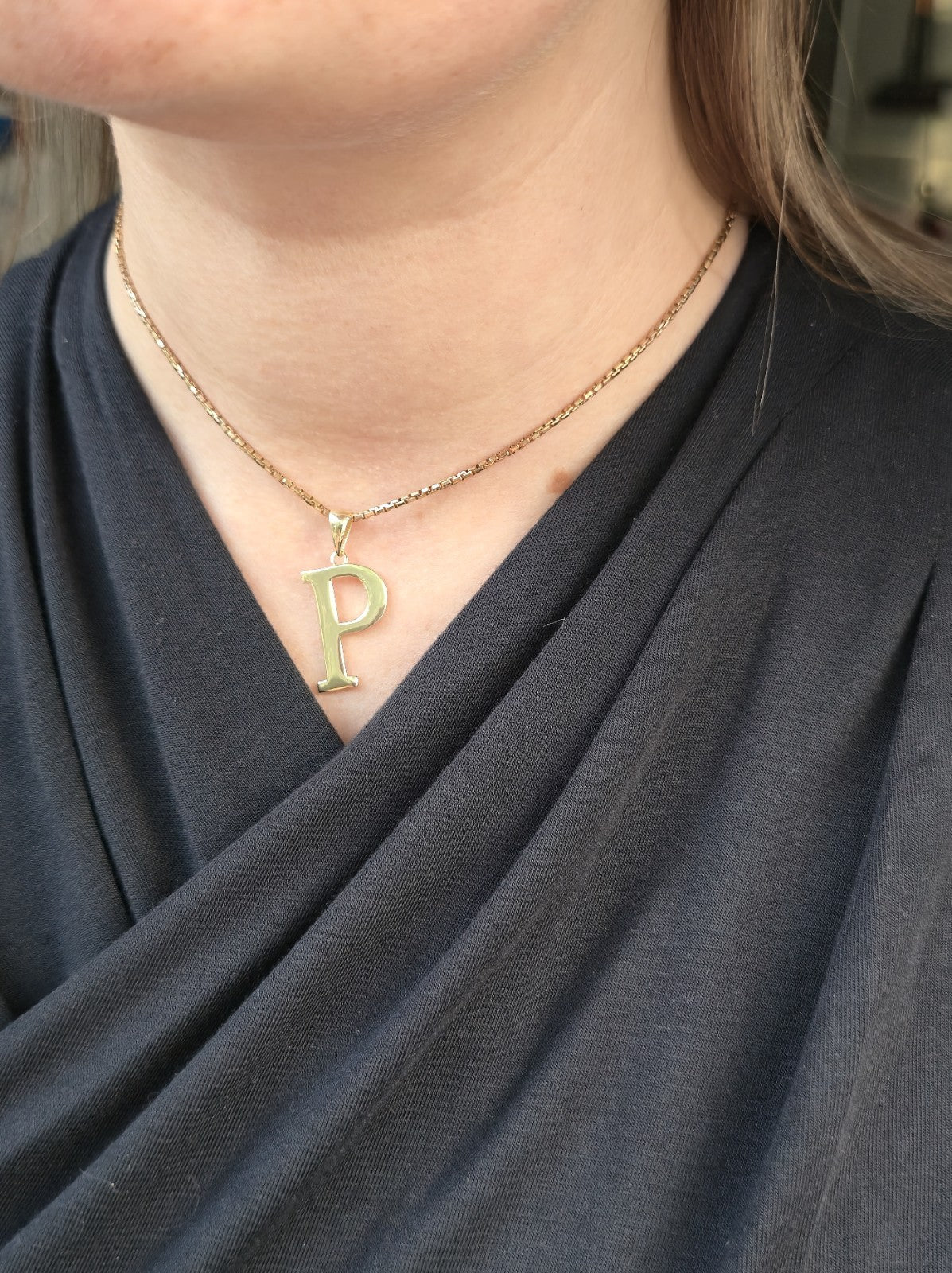 New 9K Yellow Gold Initial P Pendant Personalised 34mm Long Big Loop Hallmarked