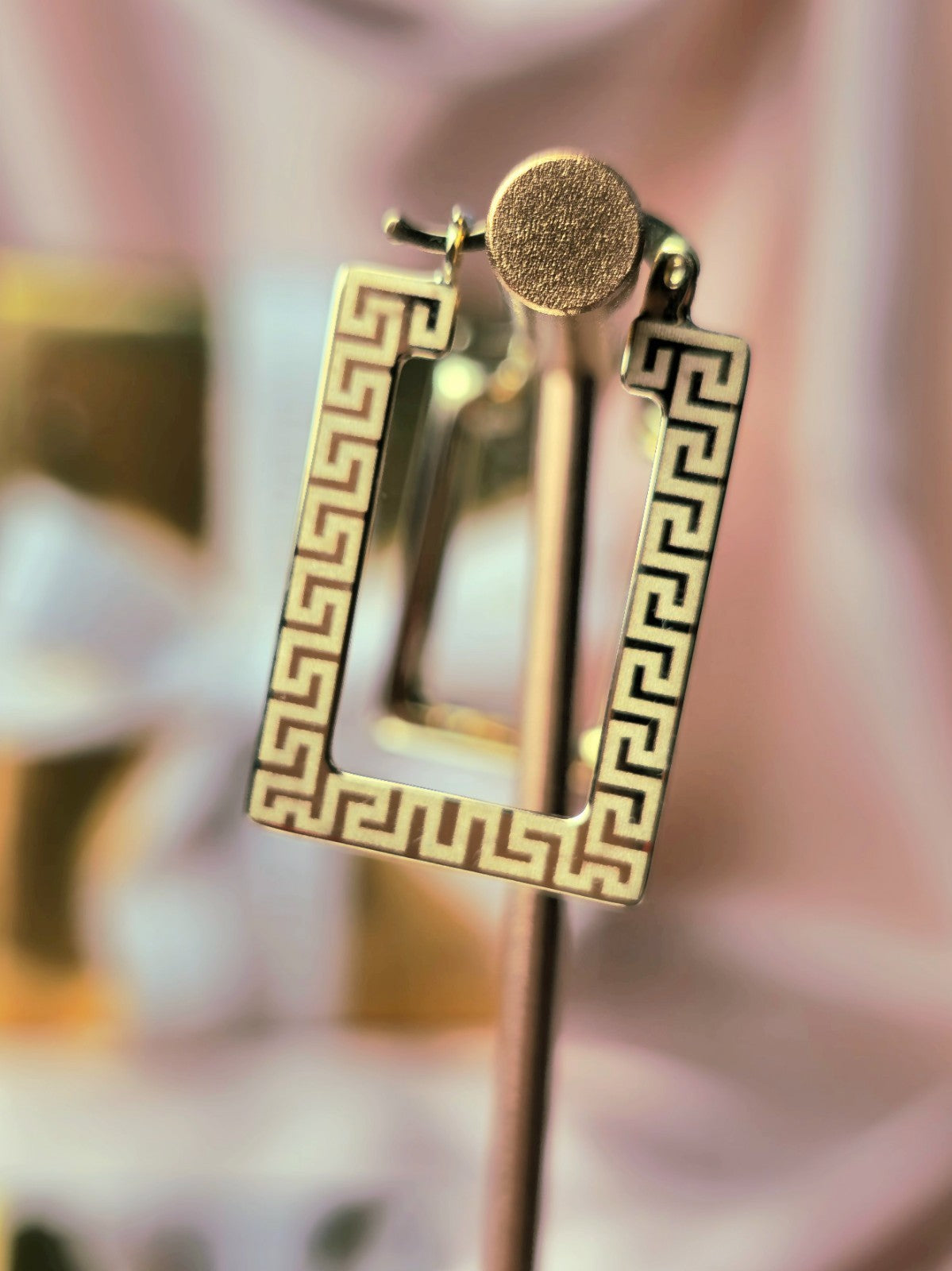 NEW 9ct Yellow Gold Greek Key Hoop Earrings Square Hoops Hallmarked