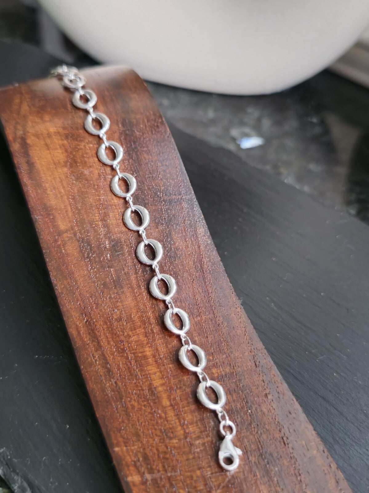 New Solid 9ct White Gold Circles Chain BRACELET 7.5inch Hallmarked Fancy