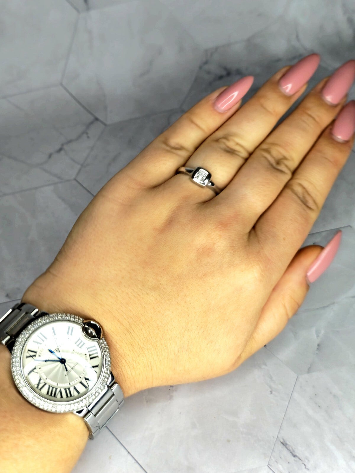 Solid 9ct White Gold Ladies Princess Cut Diamond Cluster Ring N+ 375 Hallmarked
