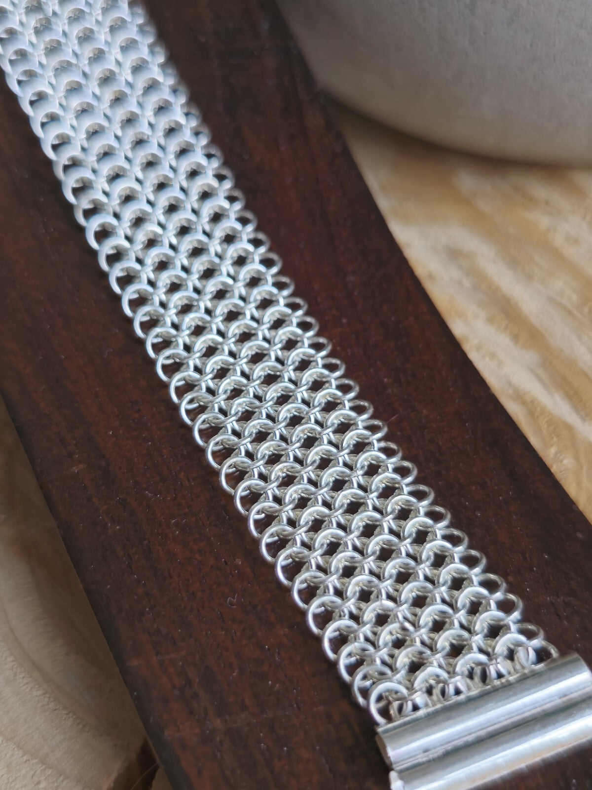 Lovely New 925 Sterling Silver Wide Mesh Cuff Bracelet 19mm 25grams 7.5inch