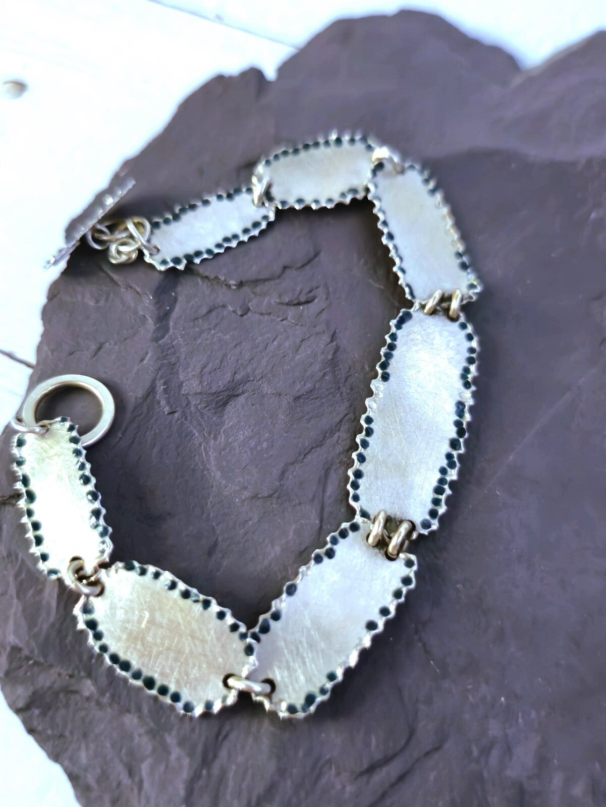 18ct White Gold Boohoo Bracelet Heavy and Solid Handmade Enamel Decor 10.5grams