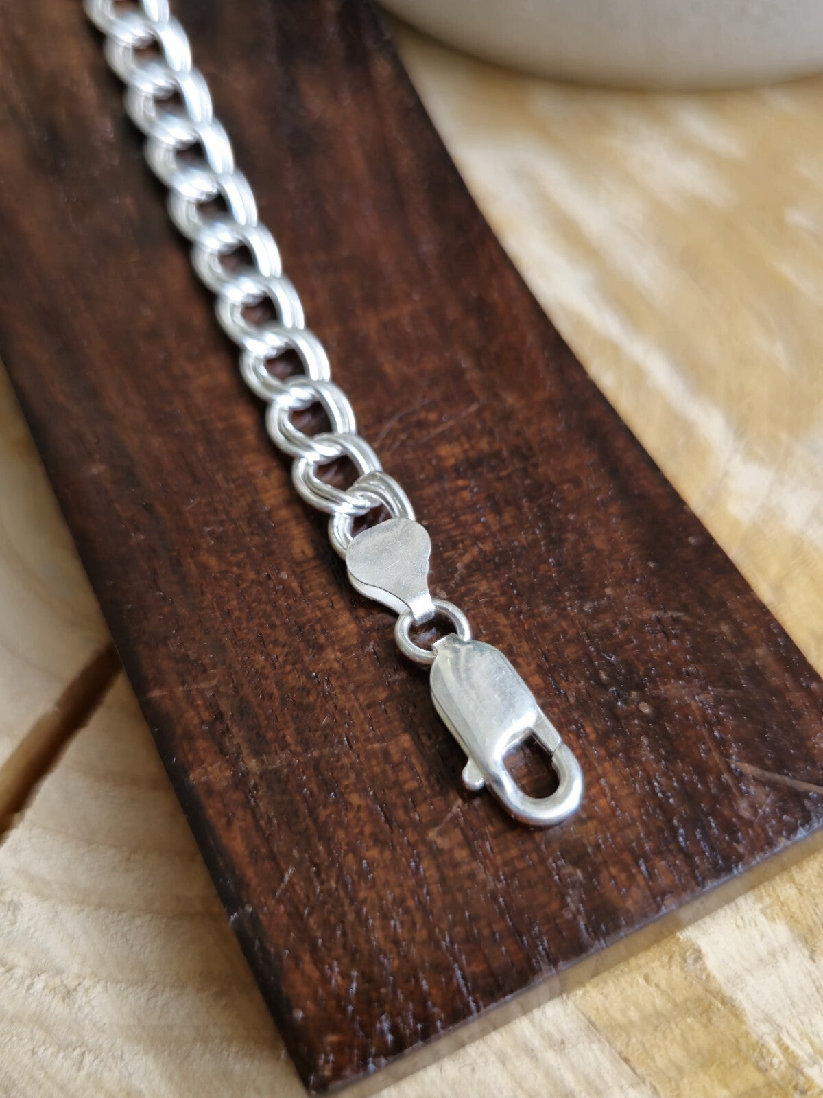 NEW 925 Sterling Silver Unisex Chain Bracelet 11,5g Flat 7.5mm Double Link