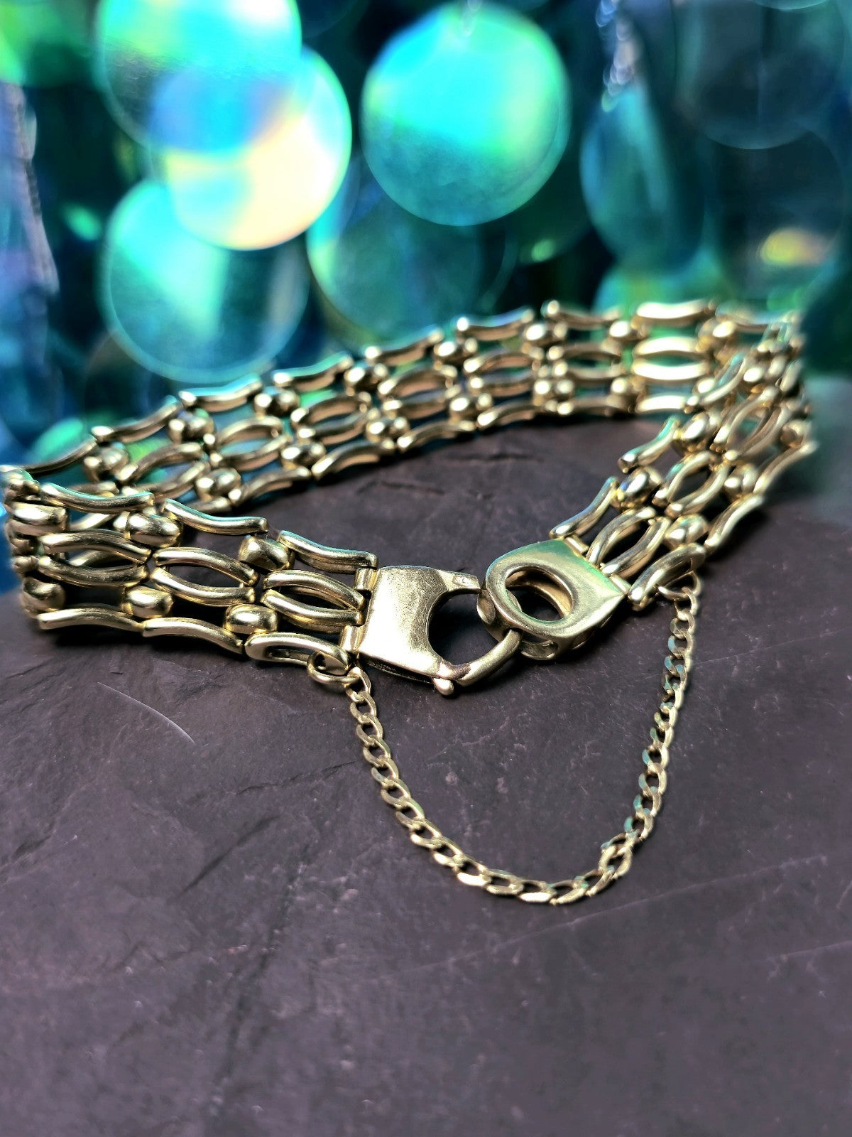 Solid 9ct Yellow Gold Gate Mesh Bracelet Heavy Chunky 20grams Unisex 12mm Wide