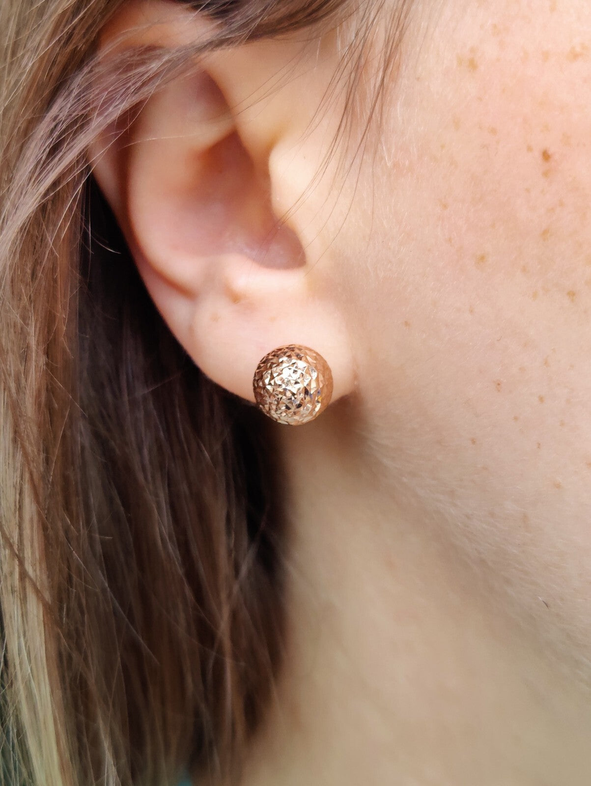 New Double Ball Reversible 9K Rose Gold Stud Earrings 6-10mm Diamond Cut Balls