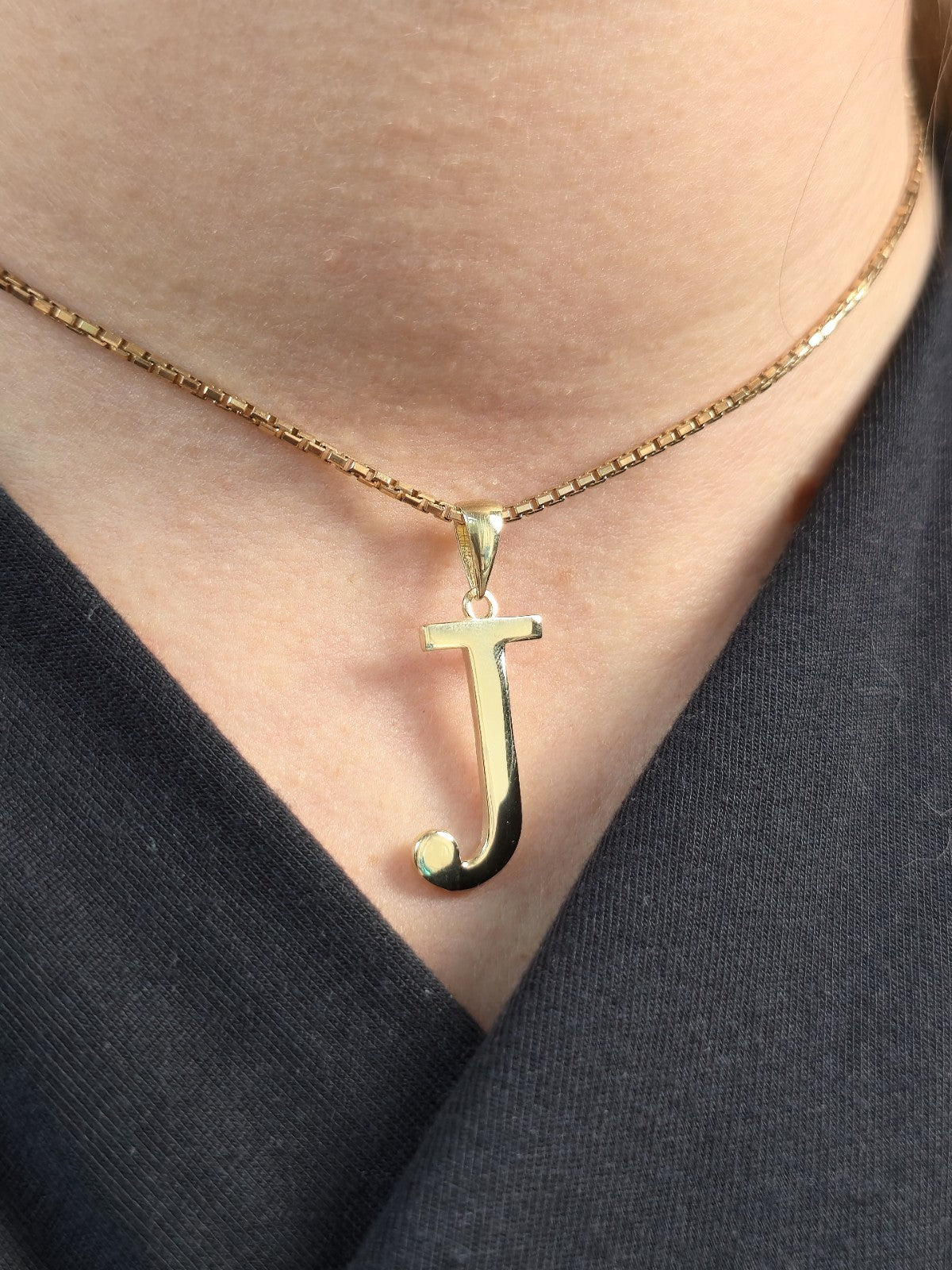 New 9K Yellow Gold Initial J Pendant Personalised 33mm Long Big Loop Hallmarked
