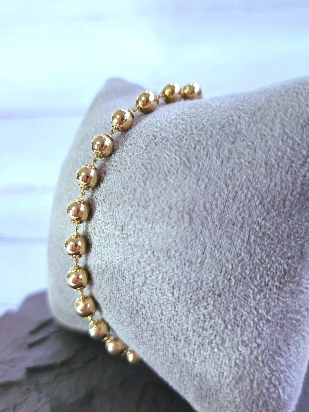 New Solid 9ct Yellow Gold Bracelet Ball Bead Balls 5mm Lovely 7,5inch long