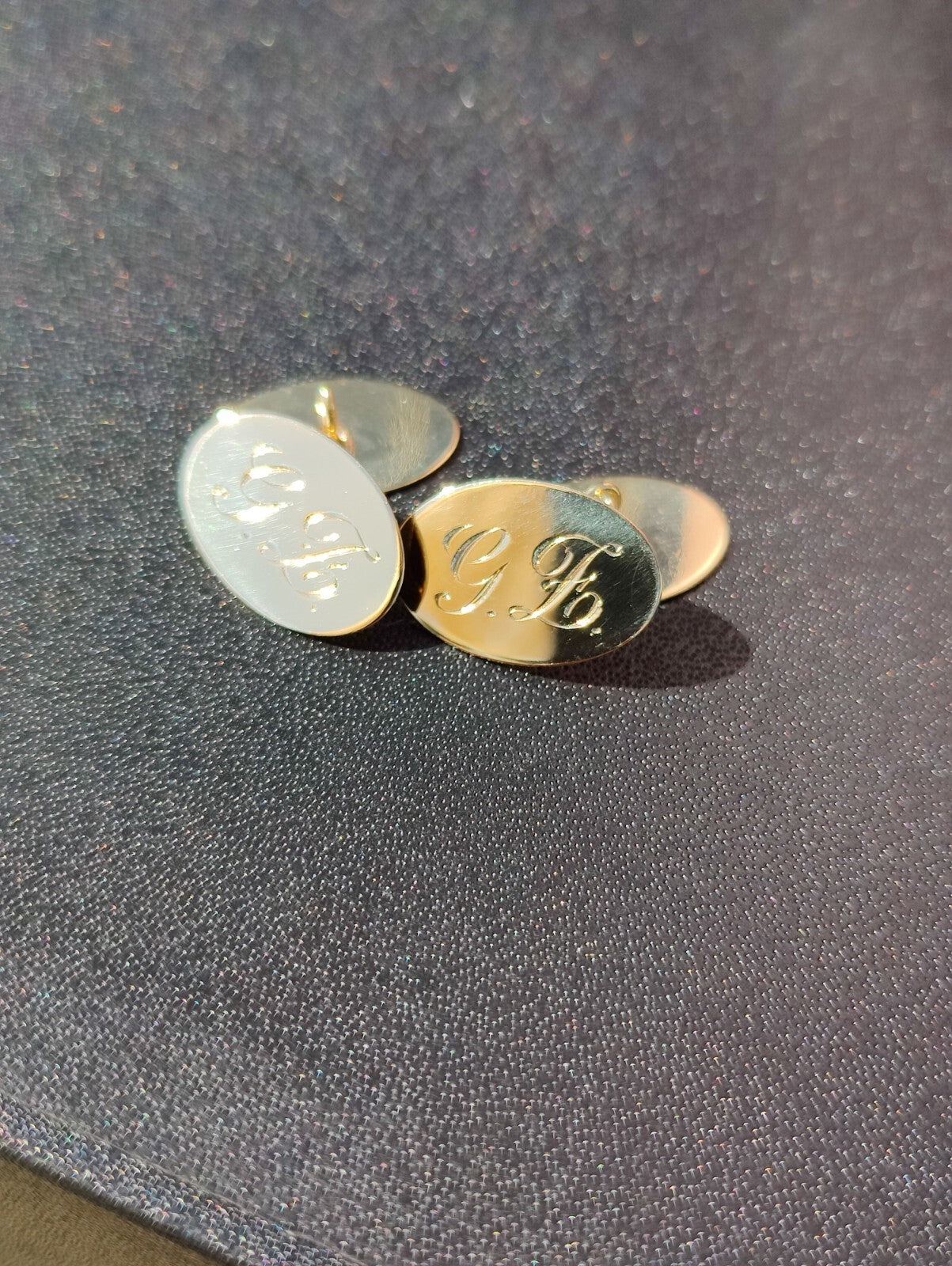 Vintage 9ct Solid Yellow Gold Classic Oval Cufflinks Engraved G.Z 4.75gram Chain