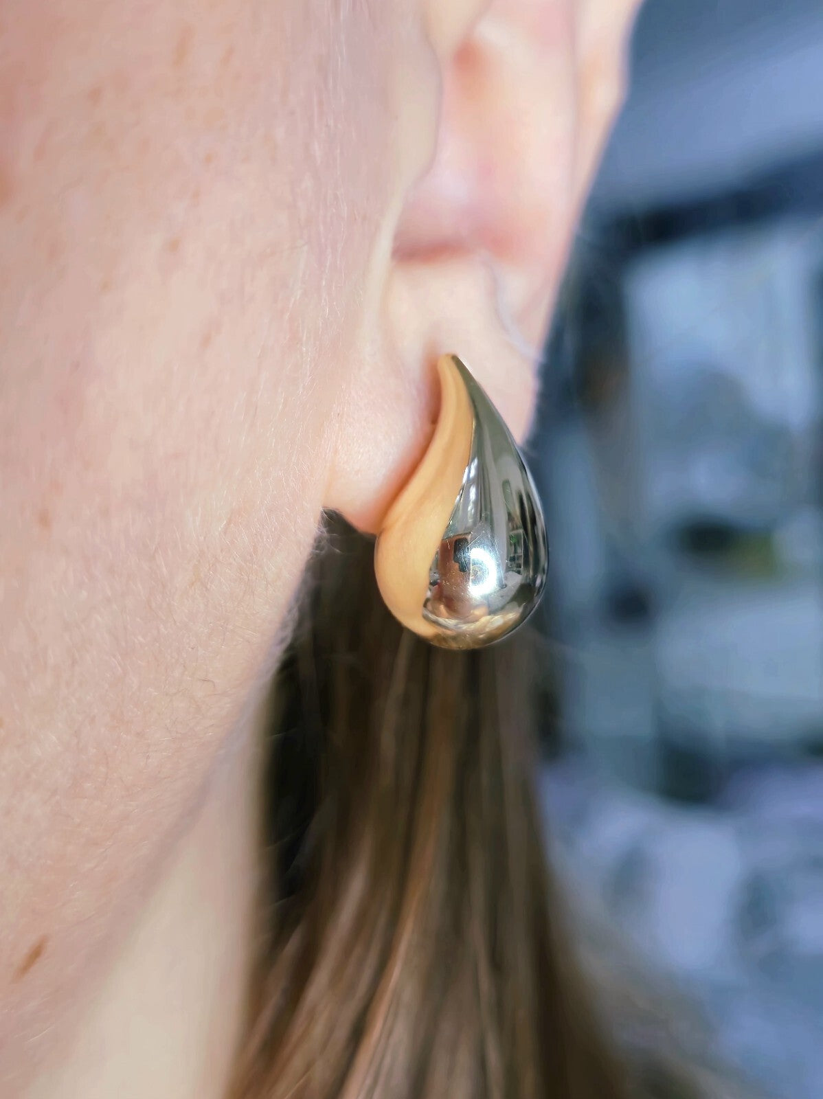 New 9k Yellow Gold Trendy Big Thick Waterdrop Tear Drop Earrings Bottega Chunky