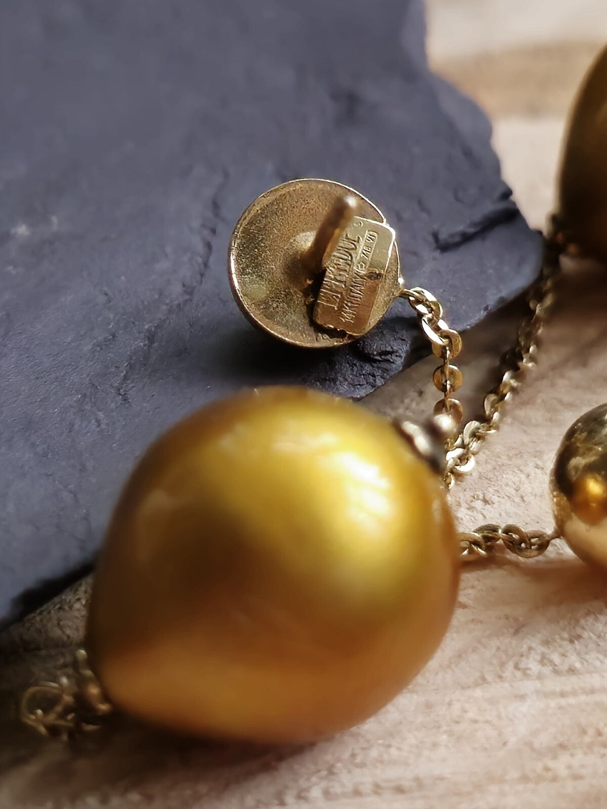 Long Chain Drop Earrings in 14K Yellow Gold Yellow 8mm Baroque Pearls 73mm Long