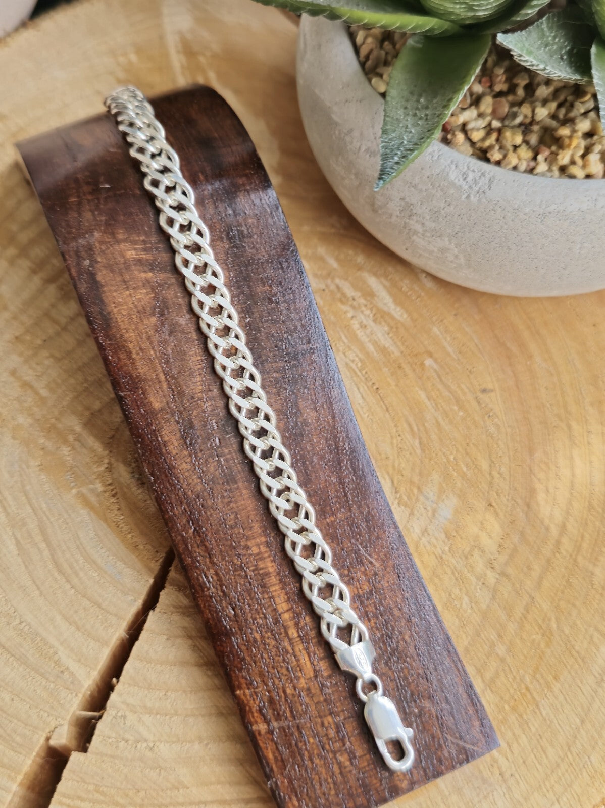 NEW 925 Sterling Silver Heavy Mens Chain Bracelet 18,5g Flat 9mm Double Link
