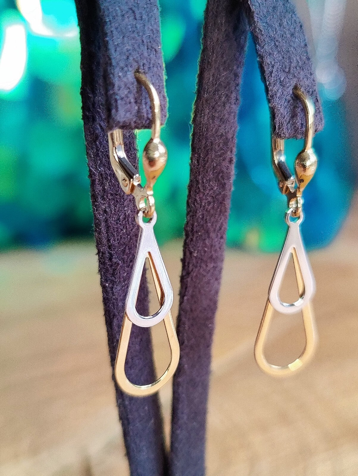 New Drop Earrings 9ct Yellow/White Gold Hallmarked Double Teardrop/ Pear Shape