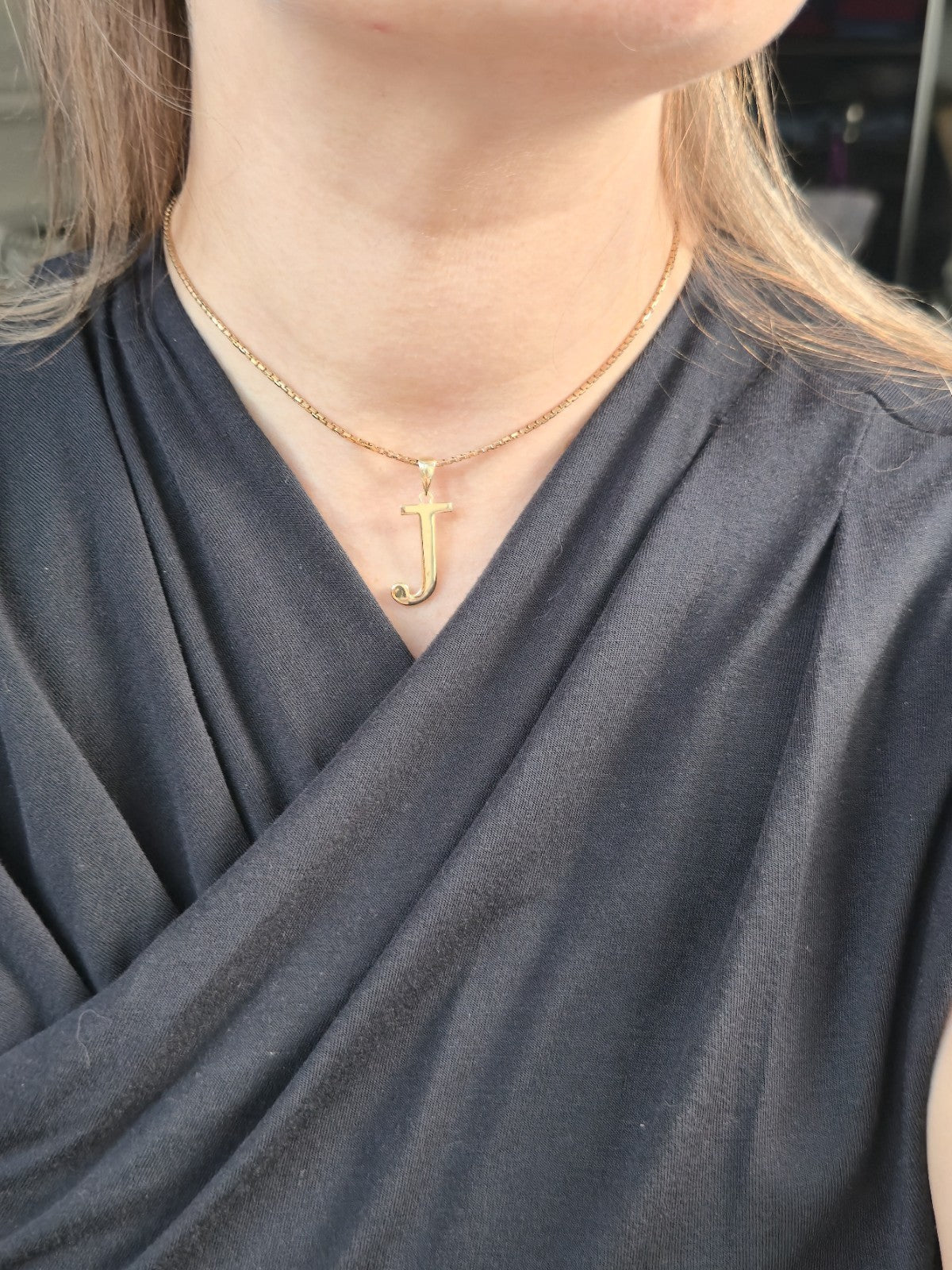 New 9K Yellow Gold Initial J Pendant Personalised 33mm Long Big Loop Hallmarked