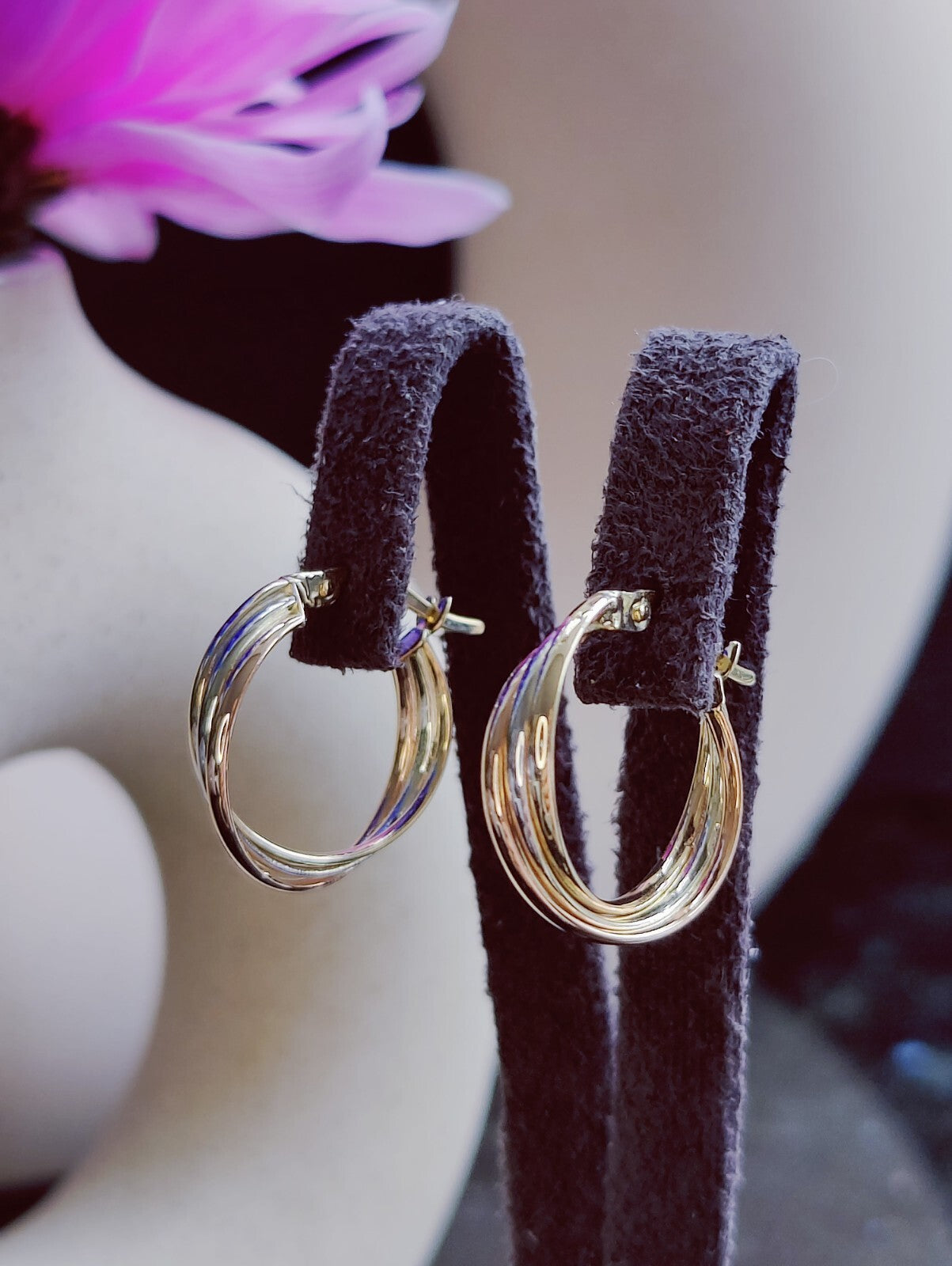 9ct Solid Multicolour Gold Hoop Earrings Gold. Hoops 17mm Small Gold Hoops