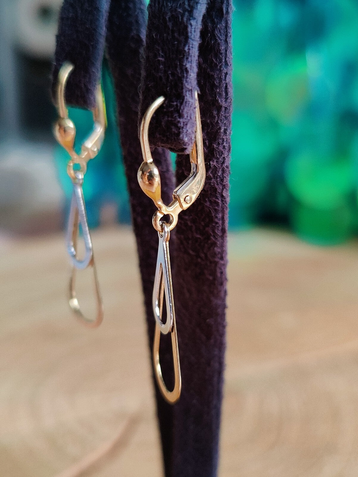 New Drop Earrings 9ct Yellow/White Gold Hallmarked Double Teardrop/ Pear Shape