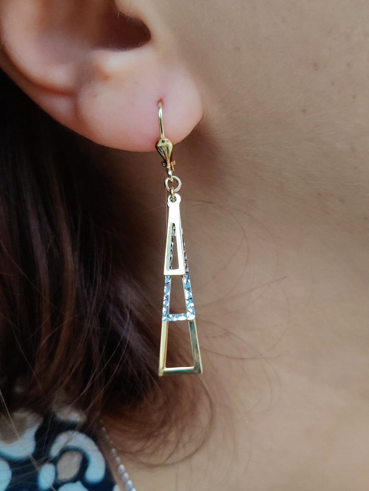 NEW 9ct Yellow/White Gold Drop Dangly Earrings Leverback Hallmarked