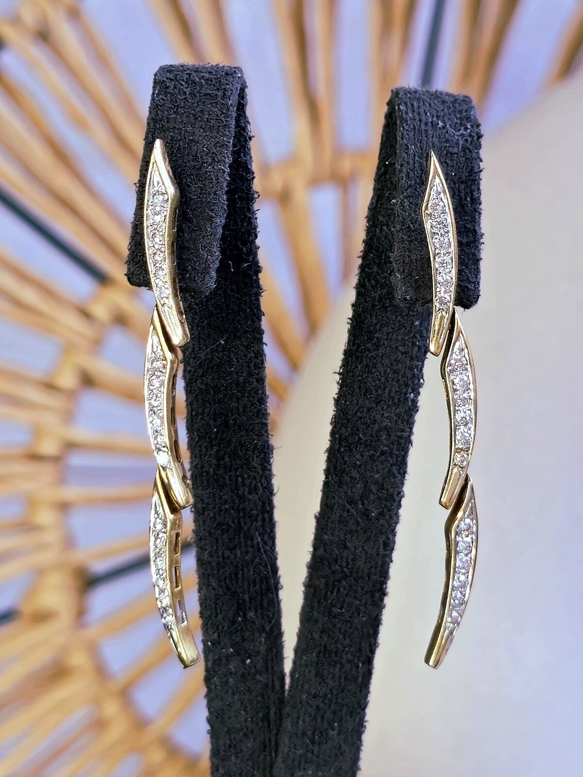 18k Yellow Gold Diamond Drop Earrings Long Segments Butterfly Hallmarked 45mm
