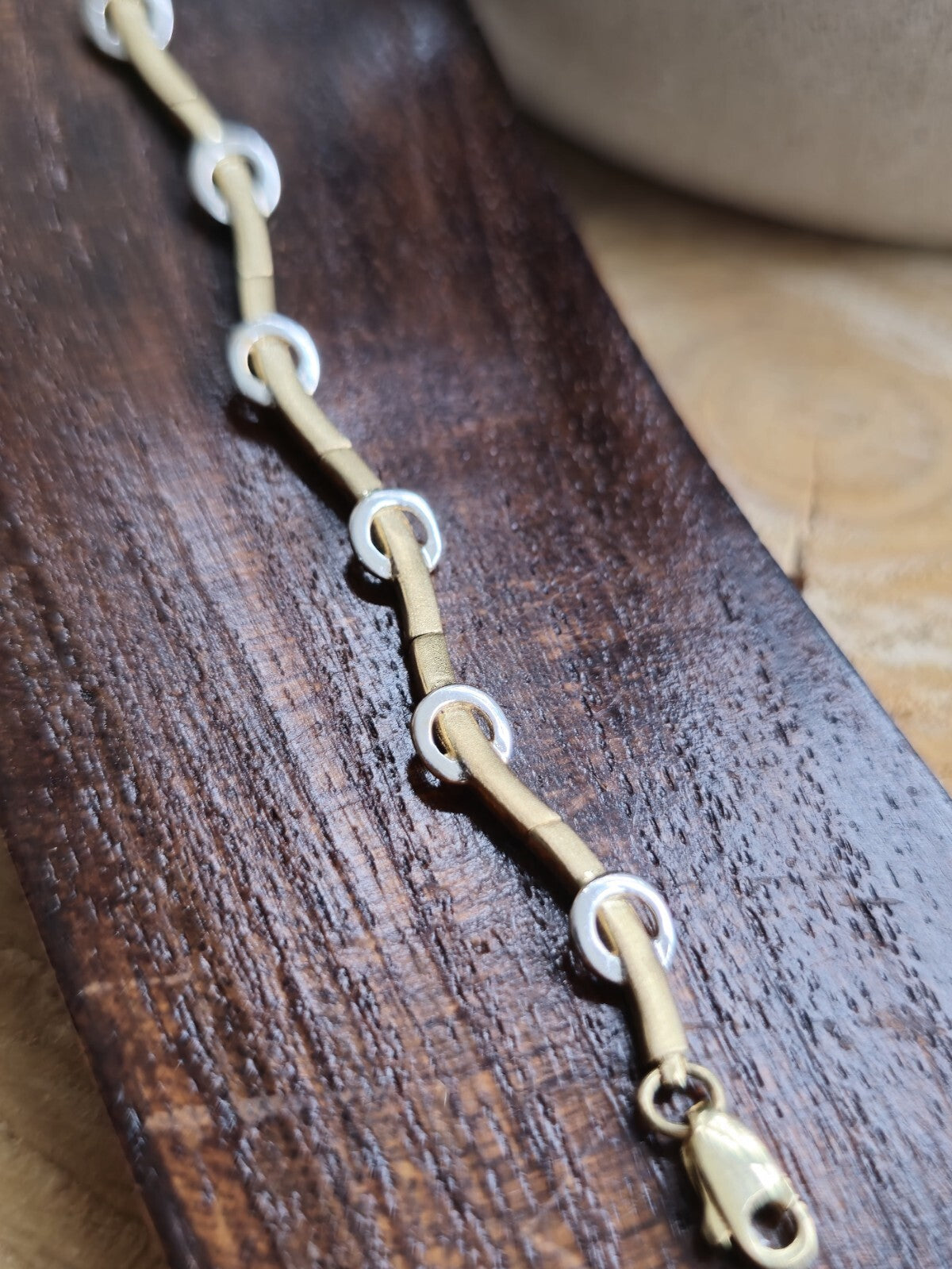 Solid 9ct Yellow/White Gold Fancy BRACELET Snake Wavy Design Circle 7.5inch/19cm