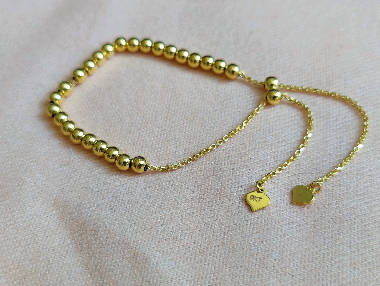 New Solid 9ct Yellow Gold Bracelet Ball Beaded Expandable Balls 4mm 4.9g