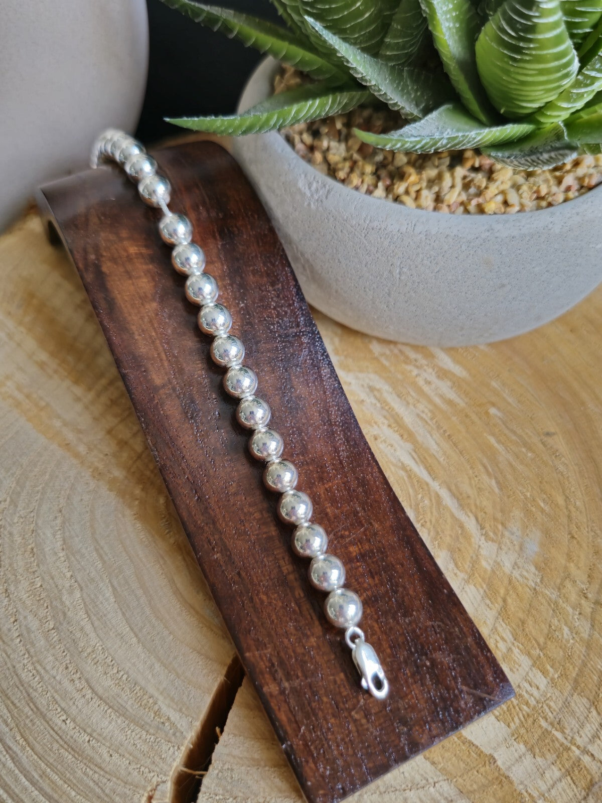 New 925 Sterling Silver Chunky 8mm Ball Bracelet 20grams Bead 21cm