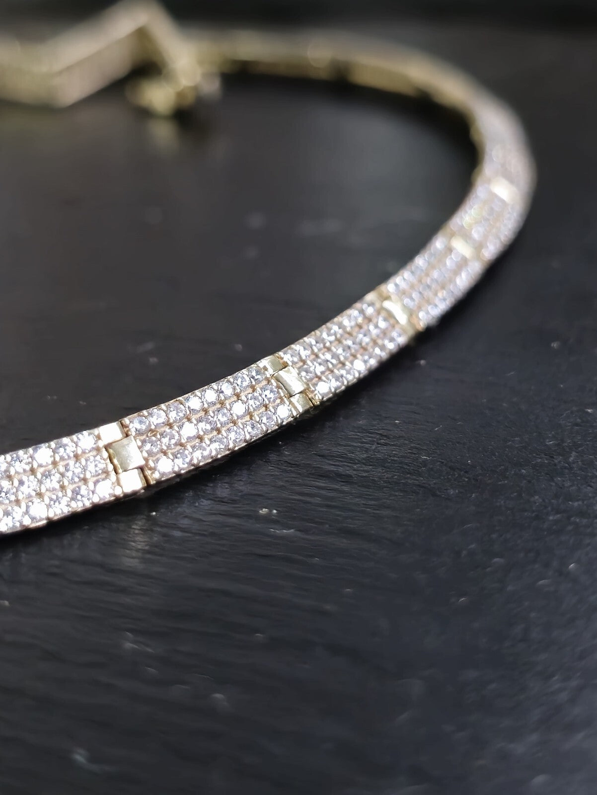New Iced/Loaded Solid 9ct Yellow Gold Collar/Necklace 7.5inch C/Z Pave Hallmark