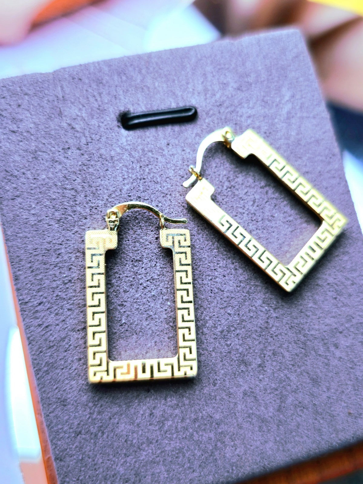 NEW 9ct Yellow Gold Greek Key Hoop Earrings Square Hoops Hallmarked