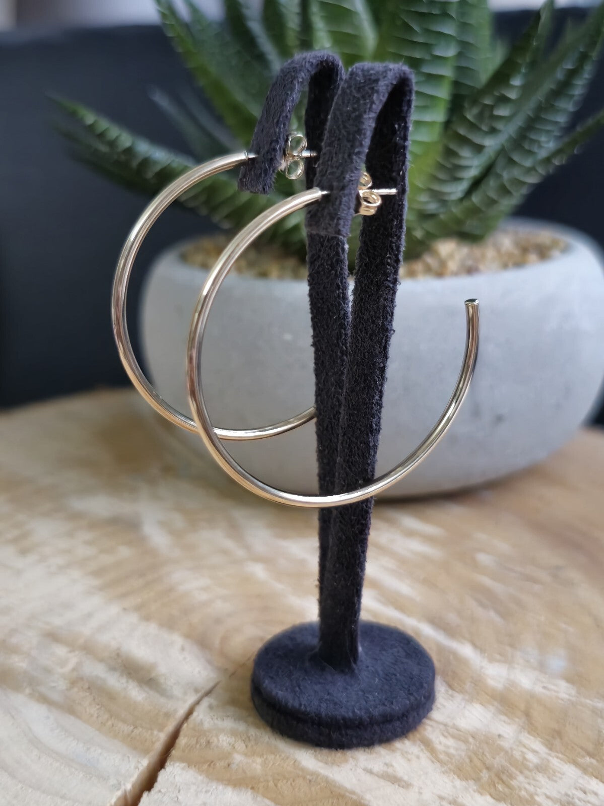 New 9ct Solid Yellow Gold Hoop Earrings Open End Hoops 43mm Butterfly