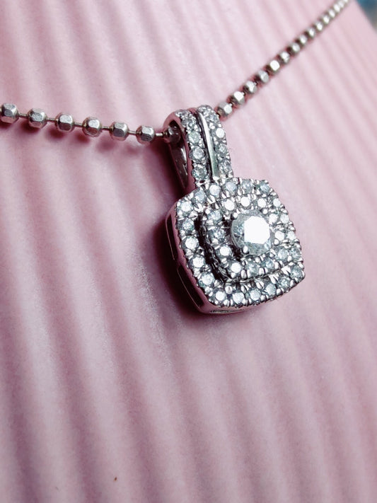 9ct White Gold, 0.5ct Brilliant Cut Diamond Halo Pendant Square Shape
