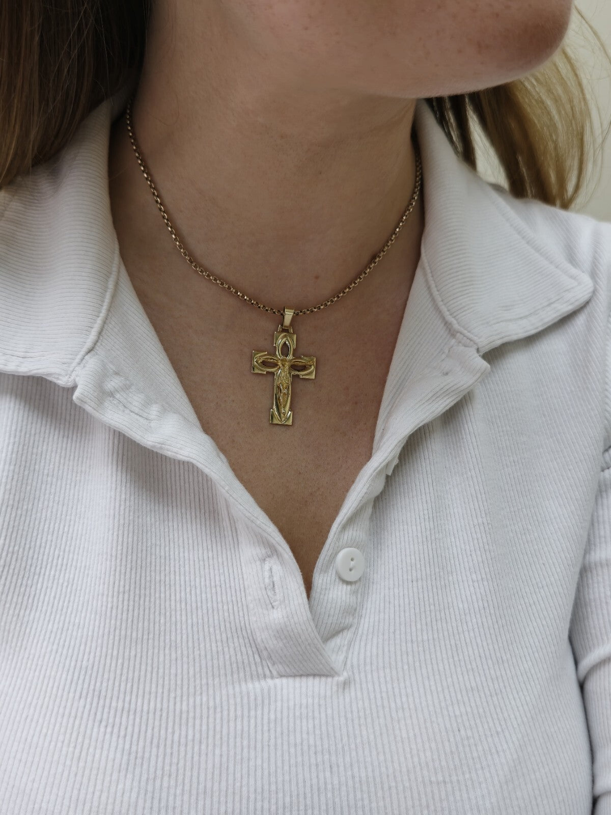 New Solid 9ct Yellow Gold Square Cross with Jesus Pendant 45mm x 25mm Hallmarked