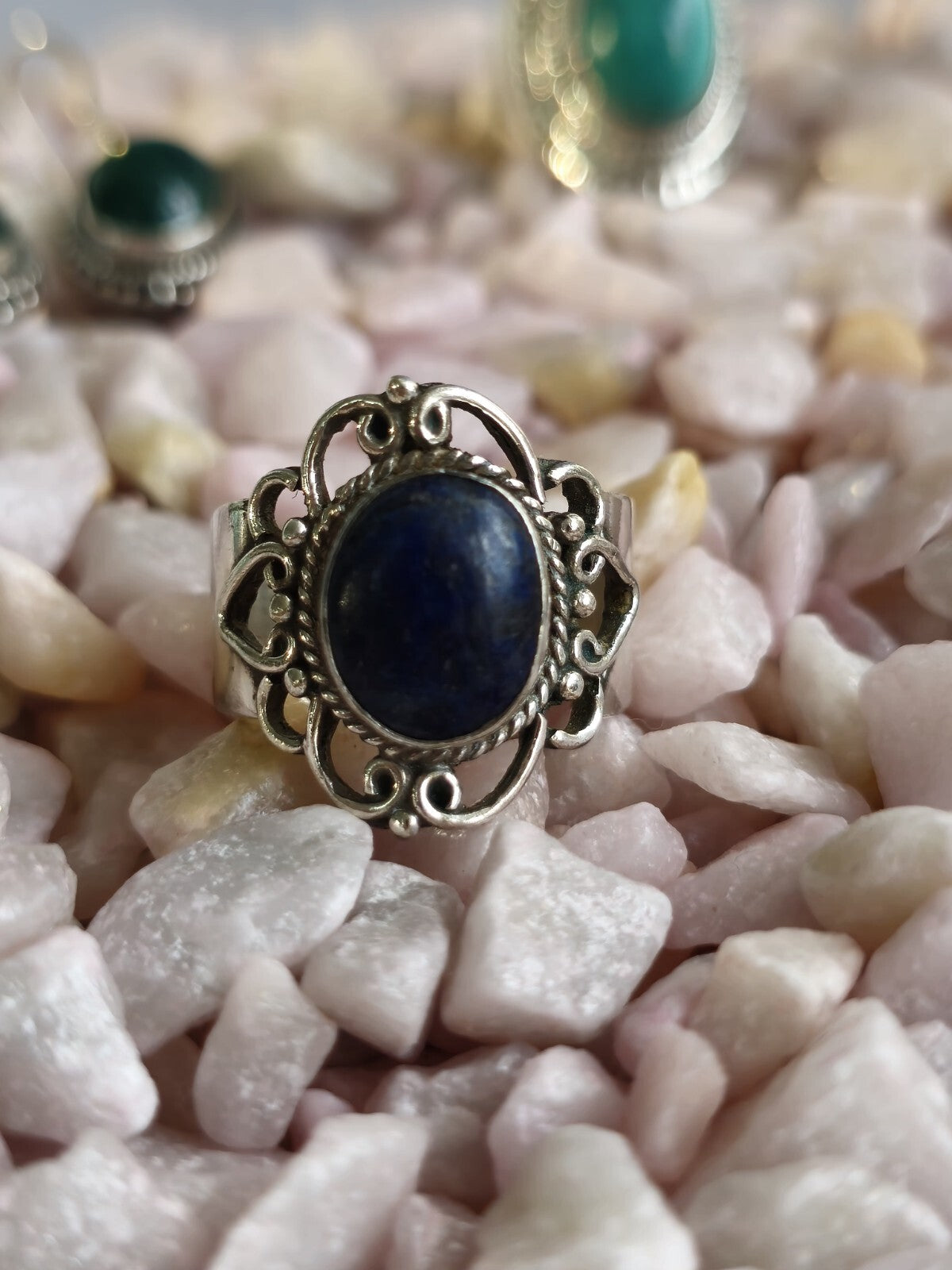 Vintage Like Sterling Silver Dress Cocktail Ring with Lapis Lazuli Oval size S
