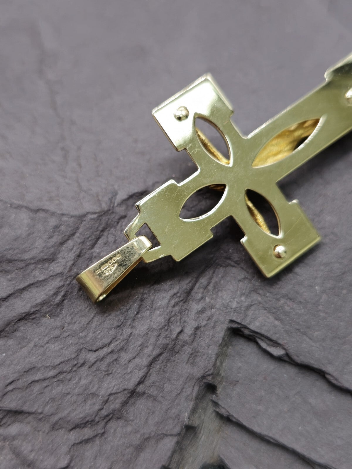 New Solid 9ct Yellow Gold Square Cross with Jesus Pendant 45mm x 25mm Hallmarked