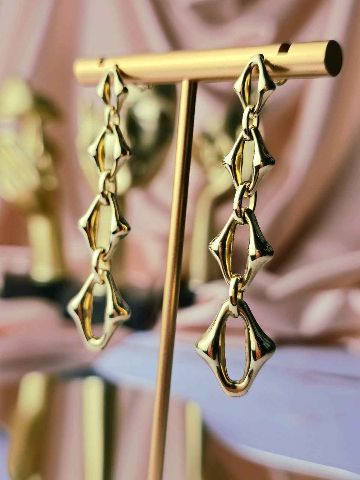 New 9ct Solid Yellow Gold Drop Dangling Earrings 6.35CM Long Chunky Boohoo Drops