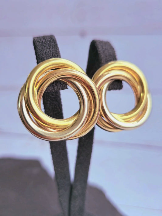 18ct Solid Yellow Gold Twisted Earrings Stud Knot Trinity Studs 28mm 7.6grams