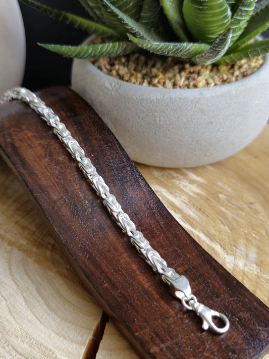 925 Sterling Silver Chunky Byzantine Chain Bracelet 4.5mm 24grams 8inch