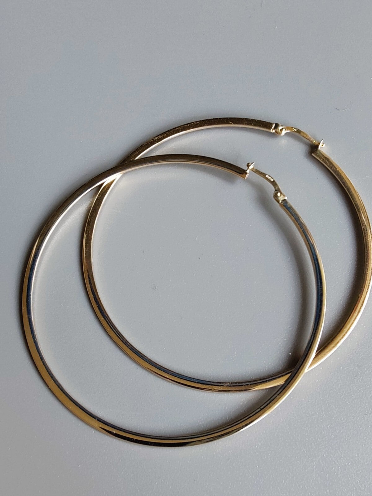 9ct Yellow Gold Hoop Earrings 3.2grams 60mm Flat Not Hollow Hallmarked New