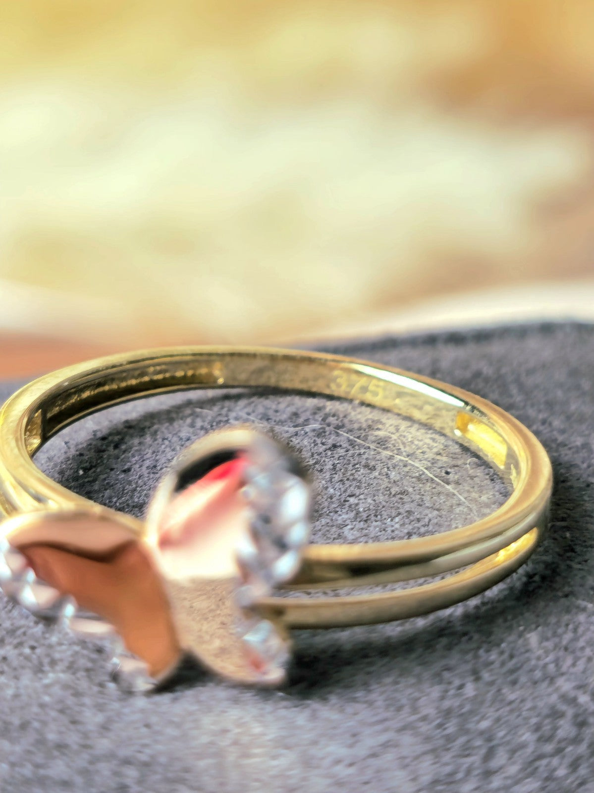 New 9ct Yellow/White Gold Butterfly Ring 3D Cute Feminine Double Band Hallmarked