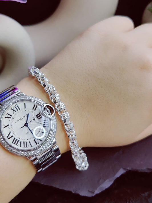 925 Sterling Silver Chunky Heavy Chain Bracelet 19grams Round Byzantine 6mm