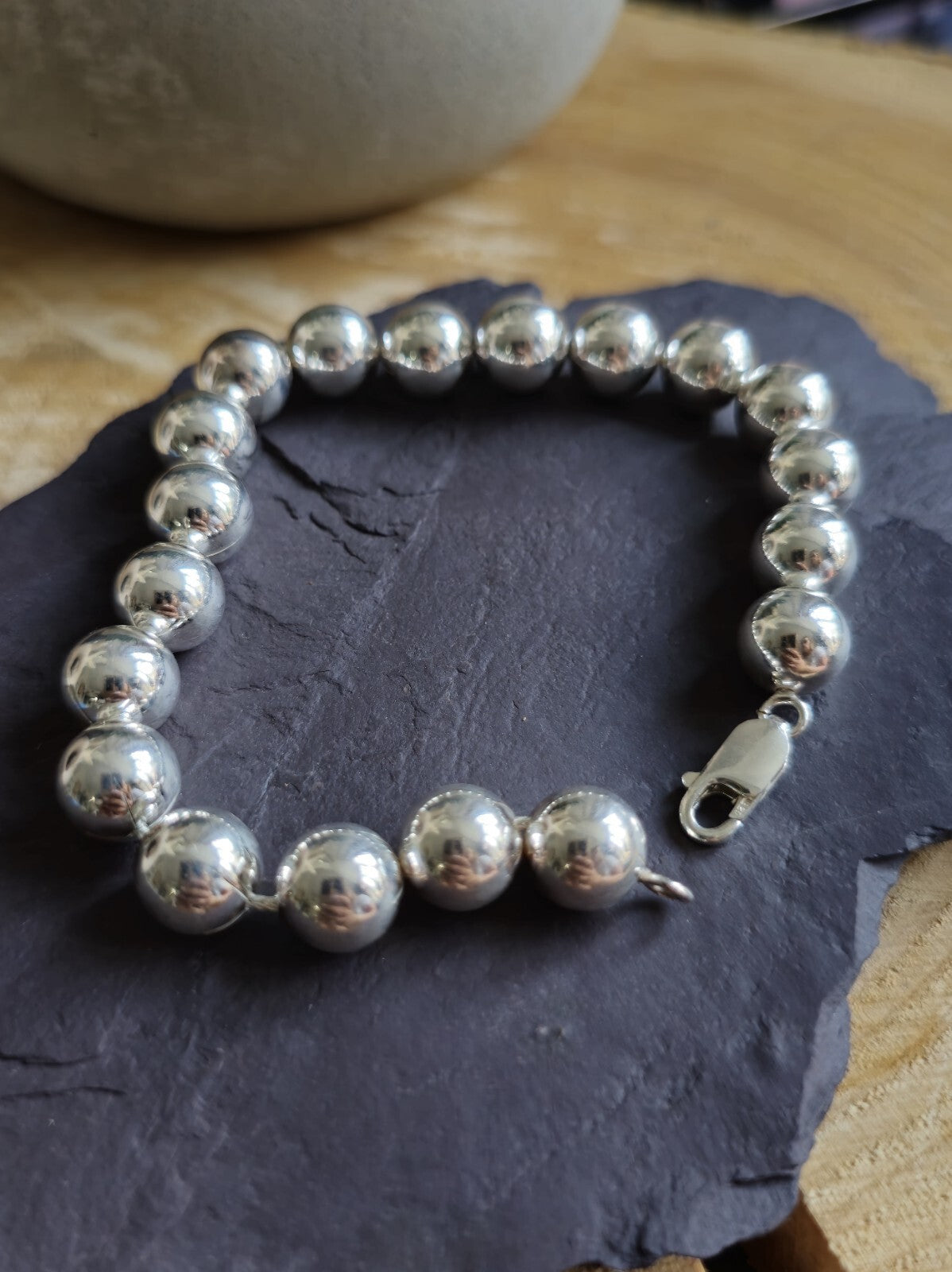 New 925 Sterling Silver Chunky 10mm Ball Bracelet 28grams Bead 22cm