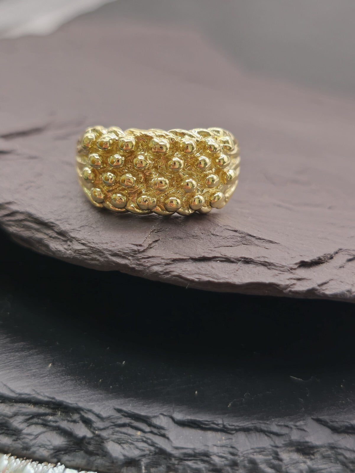 New Solid 9ct Yellow Gold Men's Signet Keeper Ring size: S+ Hallmarked Four Row