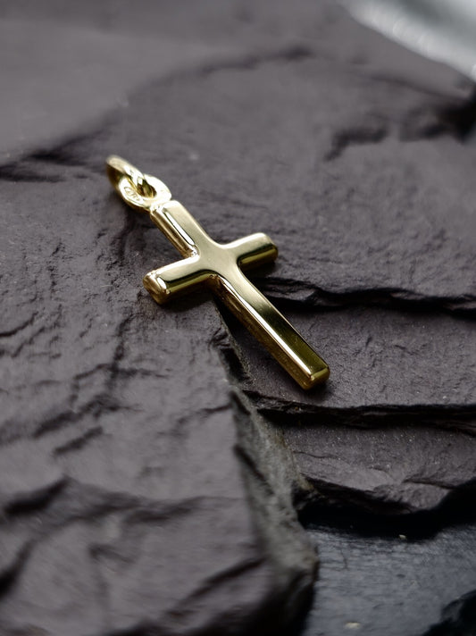 New Solid 9ct Yellow Gold Plain Cross Simple Pendant 25mm x 12mm Hallmarked