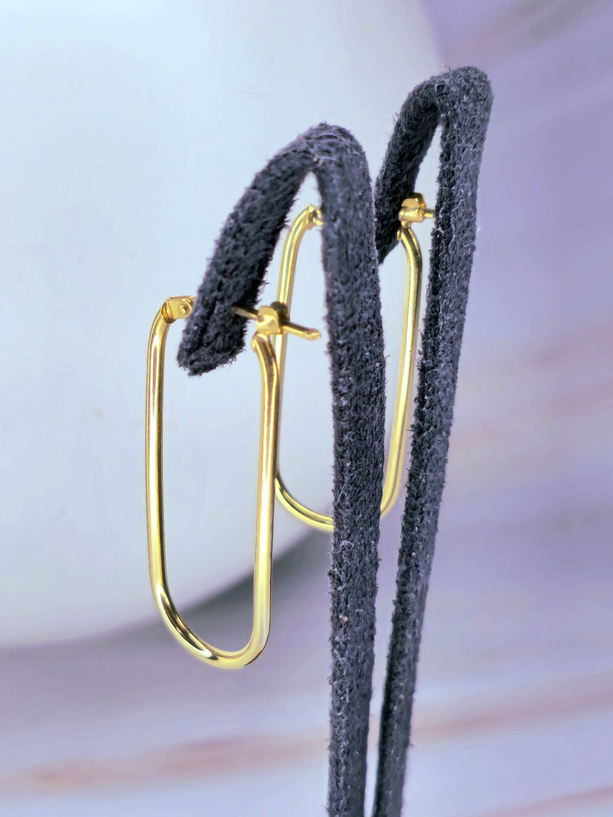 Lovely New 9ct Yellow Gold Hoop Earrings Hoops Rectangle Shape 35mm Hinge