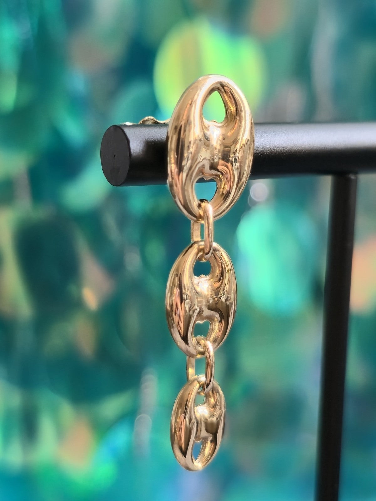 New 9ct Yellow Gold Puffed Graduated Bean Drop Earrings Anchor Chunky Drops 40mm