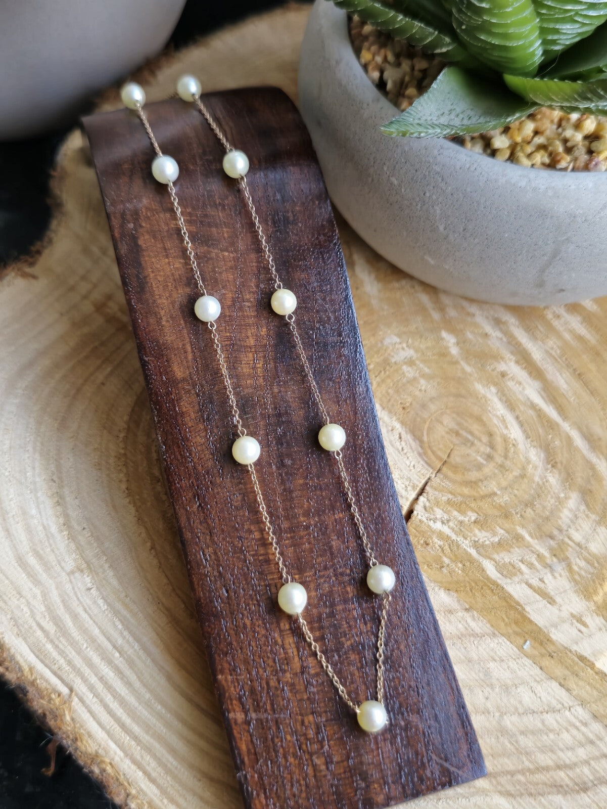 9K Yellow Gold Bars And Natural Cultured Pearls 17inch Fashion Necklace