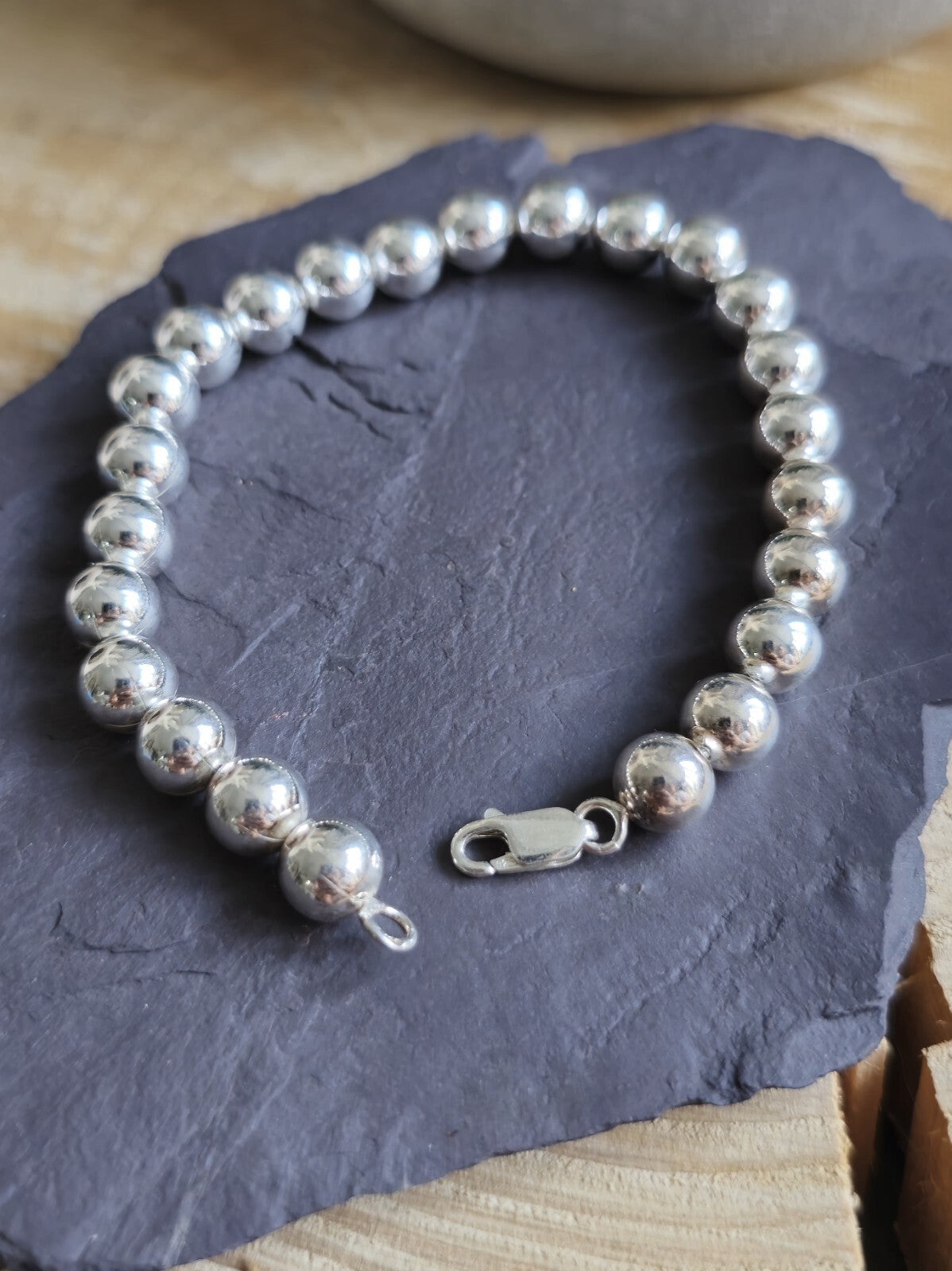 New 925 Sterling Silver Chunky 8mm Ball Bracelet 20grams Bead 21cm