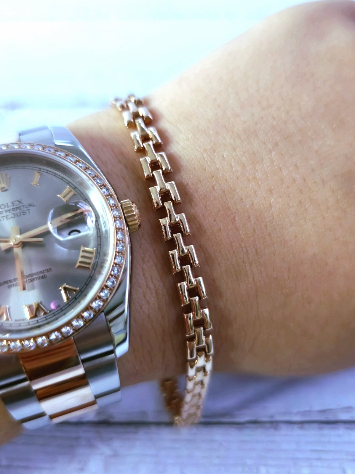 New Solid 9ct Rose Gold Brick link Bracelet Watch link Unisex 5mm Wide 7.5''