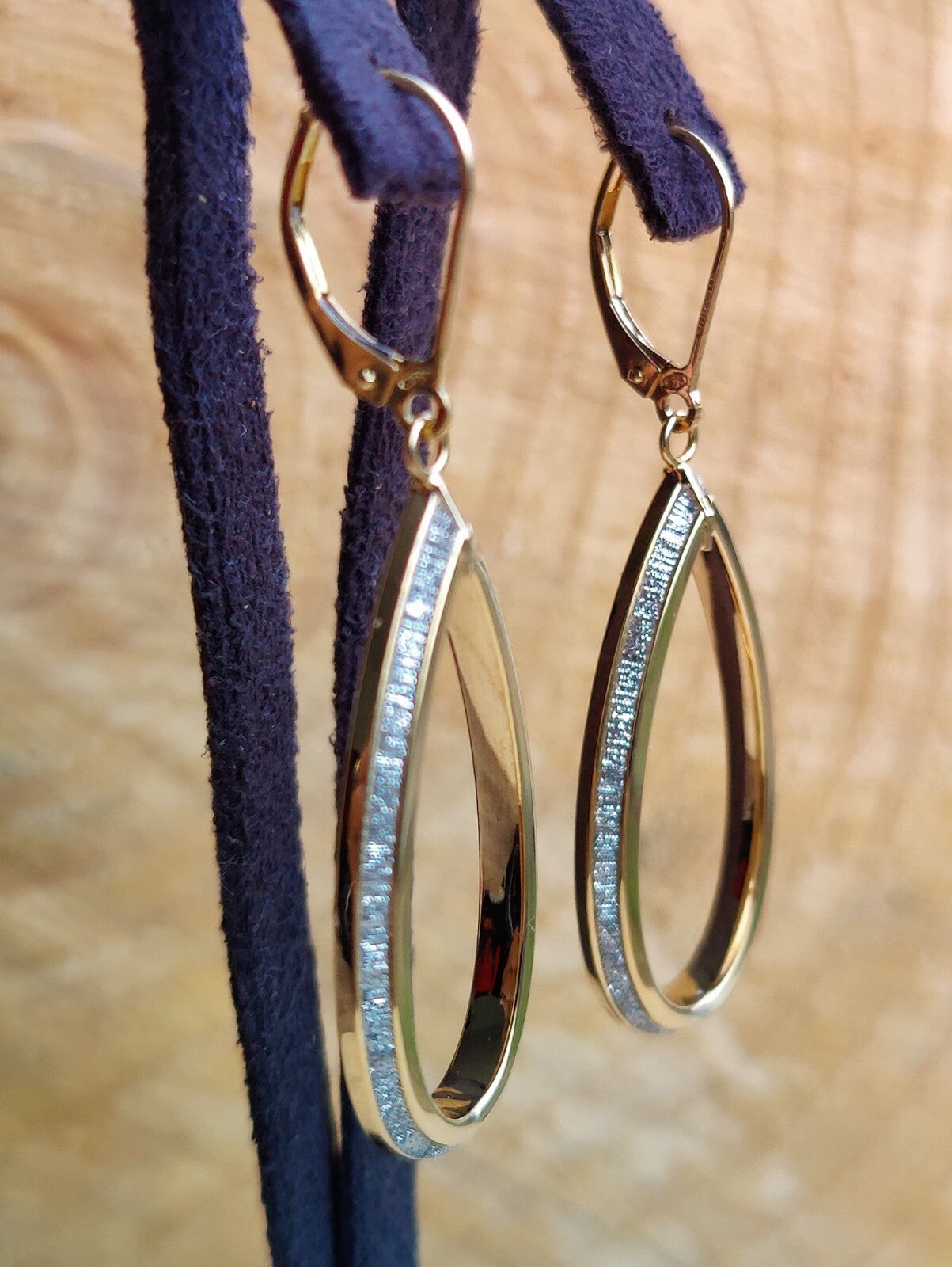 NEW Sparklig OVAL Drop Dangling Earrings 9ct Yellow Gold Leverback Hallmarked