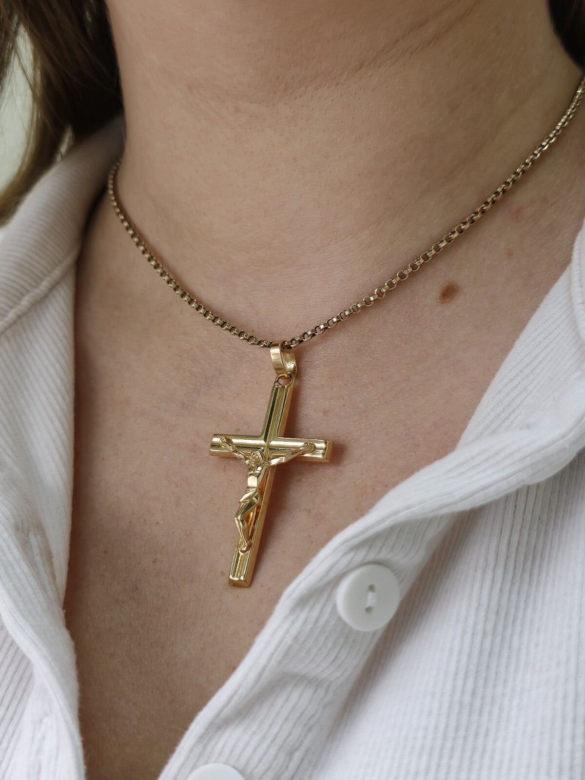 New Solid 9ct Yellow Gold Square Cross with Jesus Pendant 50mm x 30mm Hallmarked