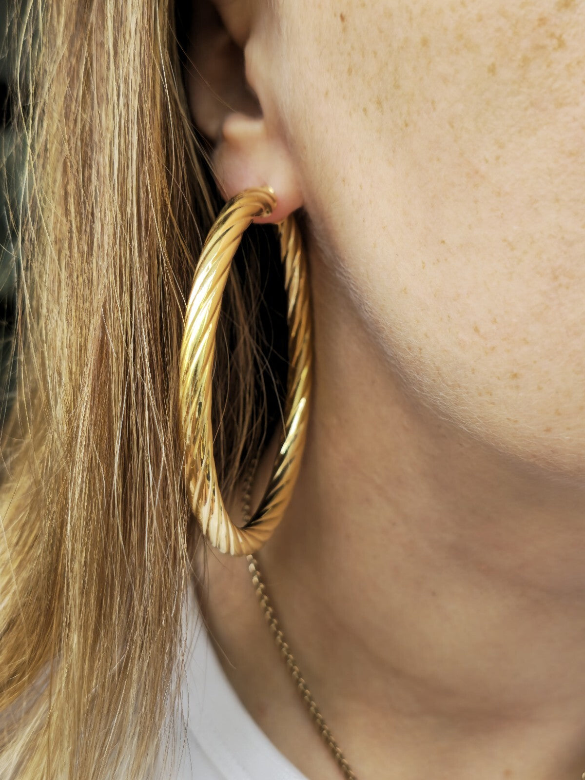 Big 9ct Yellow Gold Twisted Hoop Earrings Creole Huge Twist Hoops 60mm 9g