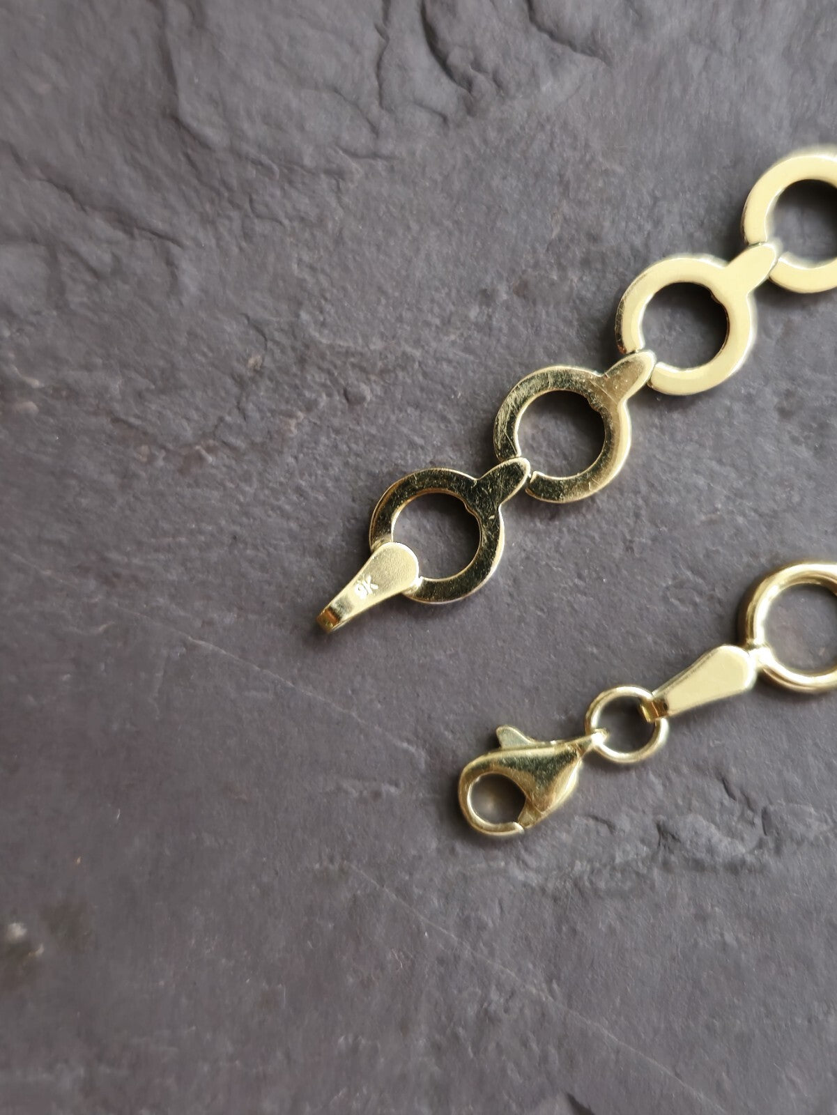 New Solid 9ct Yellow/White Gold Round Circles Chain BRACELET 7.5inc/19cm