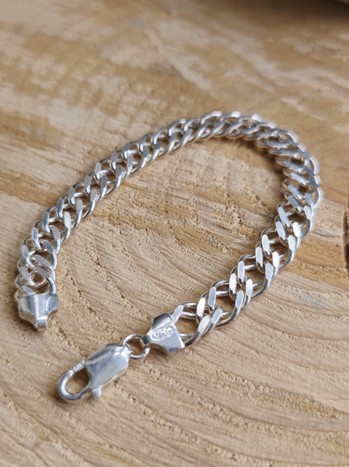 NEW 925 Sterling Silver Heavy Mens Chain Bracelet 18,5g Flat 9mm Double Link